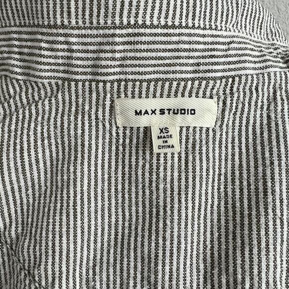 Max Studio Pinstripe Blazer Women's XS Linen Blend Oversized 3/4 Sleeve Ruched - Picture 7 of 8